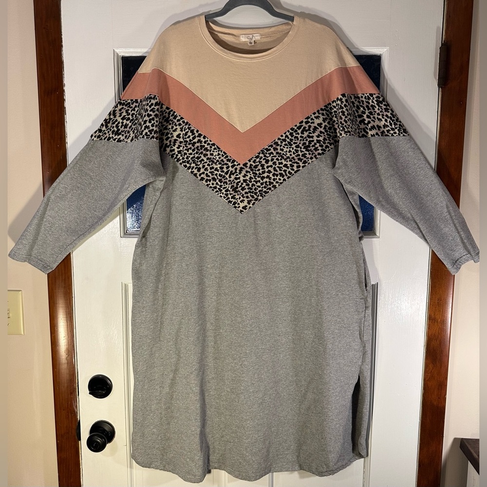 Easel Long Sleeve Leopard Striped Dress Size L